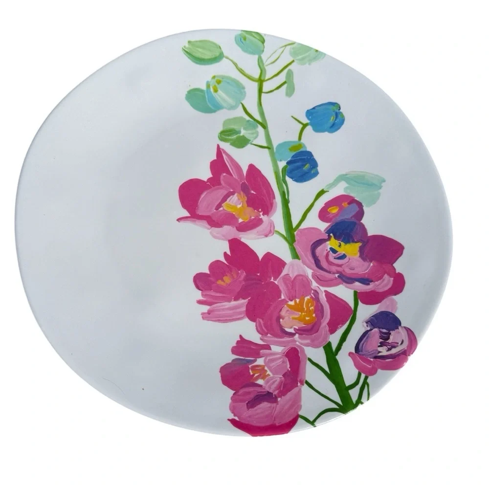 Anthropologie Lulie Wallace Floral Melamine Dinner Plates Set of 4 Garden 11”